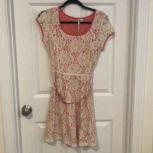 Cream and pink lace floral dress